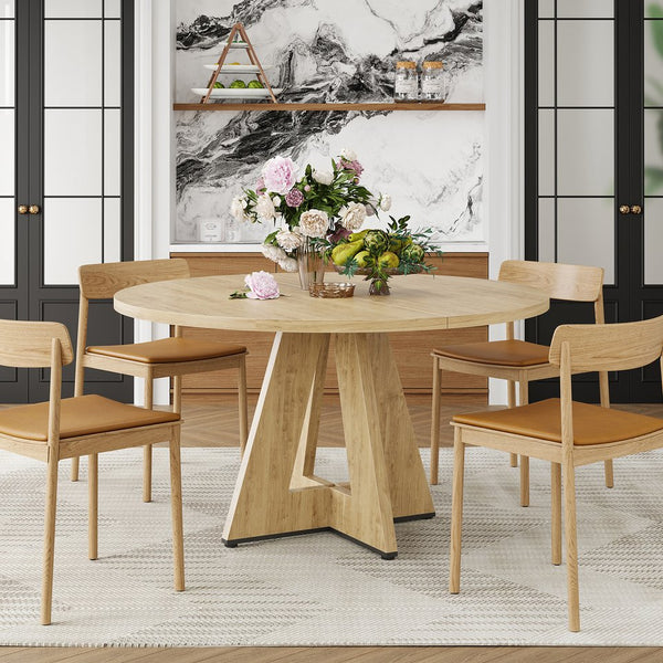 English Elm 47" Round Wood Dining Table Seats Six with Industrial Metal Base for Modern Homes Natural T3623P433914