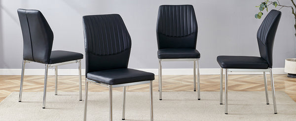 English Elm Luxury Set Of 6 Black Pu Dining Chairs With Silver Metal Legs - Ergonomic, Stylish, And Durable Design W1151P282700