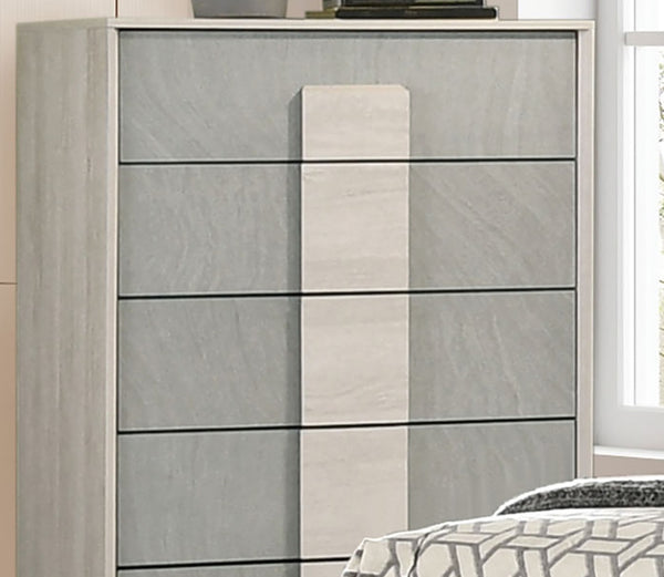 English Elm Contemporary Chic Chest with Gold Accents, Acrylic Trim, Metal Bracket Legs and Dust‑Proof Drawers Stone Gray,White Washed 21 L x 39 W x 52 H B2741P372238