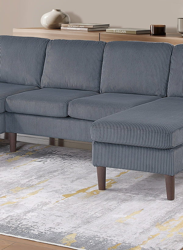 English Elm 3pc Sectional Sofa Set with Dual Chaises Corduroy Upholstery Modern Square Arms Tapered Legs Cozy Comfort Dark Gray 47 L x 18 W x 58 H B011P340109
