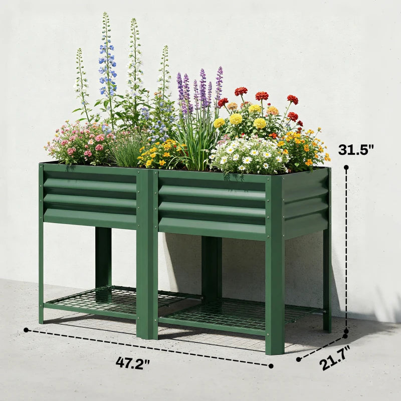 English Elm Planter Box Galvanized Steel Raised Garden Bed with Bottom Shelf for Patio Use T3971P475725