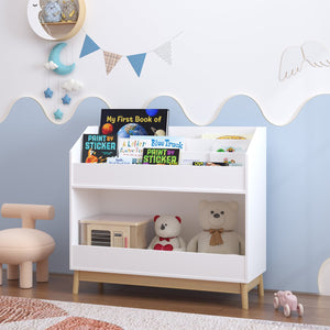 English Elm Toddler White Book Display Shelf with 3-Tier Face-Out Display and Large Bottom Bin, Modern MDF Organizer W808P350170