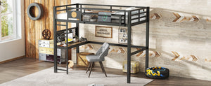 English Elm Twin Xl Solid Pine Loft Bed with Built-in Led Lighting and Storage Shelves W1580S00374