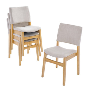 English Elm Upholstered Stackable Dining Chairs Linen Fabric Rubberwood Frame Rustic Set of 2 Natural N752P327192N