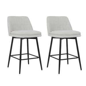 English Elm Counter Upholstered Swivel Bar Stools Set of 2 — Mid-Century Modern Comfort, 360° Rotation, Durable Metal Legs Off White W2200P233491