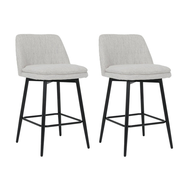 English Elm Counter Upholstered Swivel Bar Stools Set of 2 — Mid-Century Modern Comfort, 360° Rotation, Durable Metal Legs Off White W2200P233491