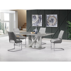 English Elm CAROLINE Grey Dining Table with Marble-Look Top, Silver Finish Pedestal Base Seats Up to 6, Modern Elegance B201S00242