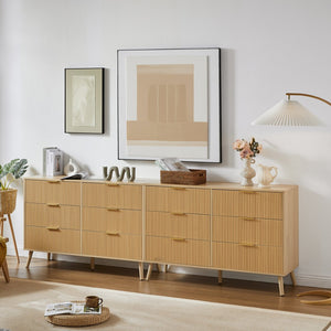 English Elm Bedroom Dresser - Stylish 6-Drawer Wavy Front Storage Chest In Natural Finish For Modern Spaces W1162P190403