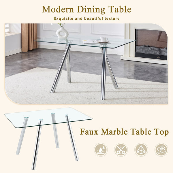 English Elm 51-inch Tempered Glass Rectangular Dining Table Electroplated Metal Base Open Plan White W3875S00004
