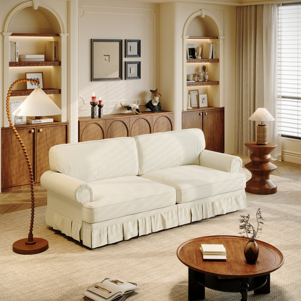 English Elm Luxuriously Deep Chenille Sofa with Pleated Skirt and Rolled Arms for Living Rooms W1885S00294