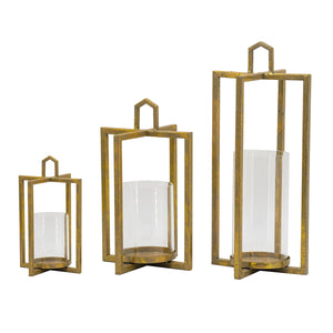 English Elm Set of 3 Graduated Iron Lanterns with Rustic Gold Finish for Glam Interiors W2078P481351
