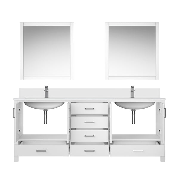 English Elm White Double Bath Vanity 80 in. W x 22 in. D with White Quartz Top, Chrome Faucets, 30" Mirrors, Durable Finish B2731S01055