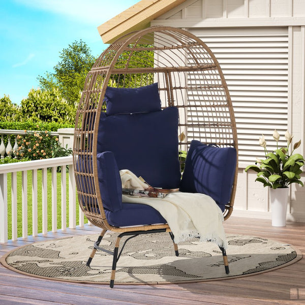 English Elm Wicker Egg Chair Oversized Pe Rattan with Cushion for Patio Balcony Porch W874P266328