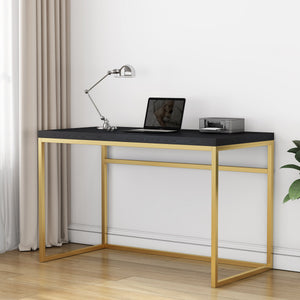 English Elm Home Office Writing Desk with Steel Frame and Scratch Resistant Two Tone Surface Gold+Black W3151P400584