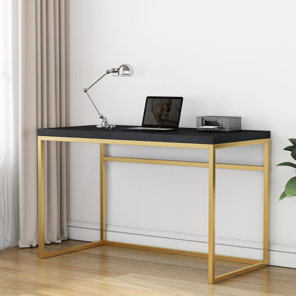 English Elm Home Office Writing Desk with Steel Frame and Scratch Resistant Two Tone Surface Gold+Black W3151P400584