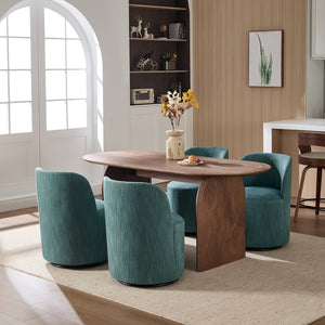 English Elm Set Swivel Barrel Accent Chair Armless Linen Upholstered Compact Seat for Dining Vanity Bedroom Dark Green W3244P454059