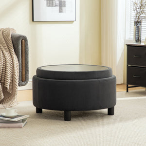 English Elm 29.33"w Fleece Tufted Round Storage Ottoman Reversible Lid Footstool for Living Room Gray W3189P422397
