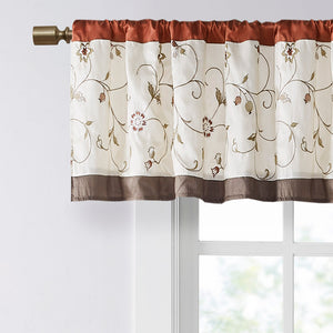 JLA Home Madison Park - Embroidered Valance with Rust Floral Elegance, Lined Pleated Design for Soft Light Control & Style MP41-5471