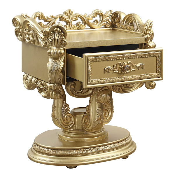 English Elm Gold Luxurious 1-Drawer Nightstand with Felt-Lined Self-Closing Drawer, 2/3 Extension, Gold Finish Elegance B062P215396