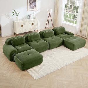 English Elm U-shaped Modular Sectional Sofa Corduroy Upholstered Ergonomic Curved Living Room Seating Olive Green W714S01263