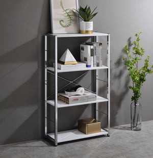 English Elm Tennos Modern White & Chrome Bookshelf - 4-Tier Sturdy Metal Frame, Minimalist 22"L x 13"H Storage B2726P266948