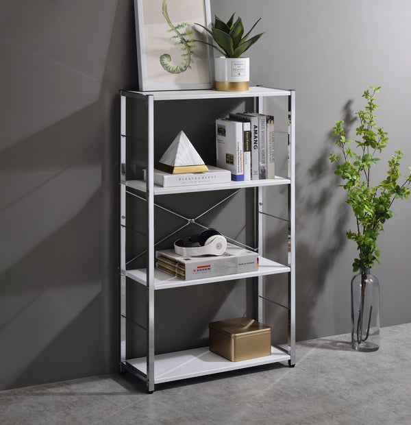 English Elm Tennos Modern White & Chrome Bookshelf - 4-Tier Sturdy Metal Frame, Minimalist 22"L x 13"H Storage B2726P266948