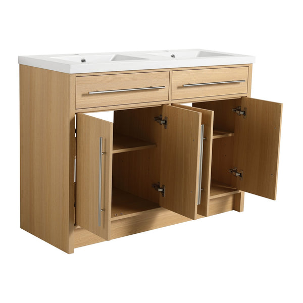 English Elm 48" Freestanding Bathroom Vanity with Resin Sink and Spacious Cabinet, Soft-Close Doors, Durable Finish Oak W1972S00025