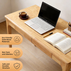 English Elm Solid Wood Mid-century Writing Desk with Two Drawers for Home Office or Bedroom W3204P445617