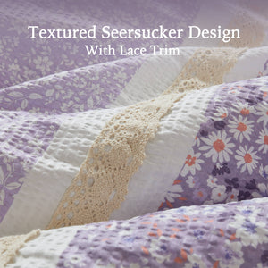 English Elm 5 PCS King/Cal King Seersucker Comforter Set with Lace Trim, Plush Microfiber Fill, 5-Piece Elegant Bedding Ensemble B035P366535