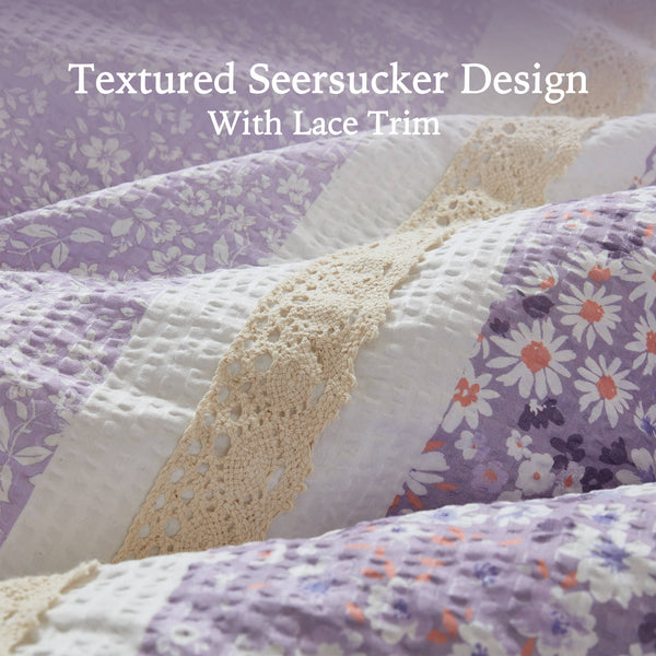 English Elm 5 PCS King/Cal King Seersucker Comforter Set with Lace Trim, Plush Microfiber Fill, 5-Piece Elegant Bedding Ensemble B035P366535