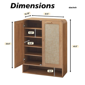 English Elm Rattan Door Shoe Cabinet Six Tier Adjustable Shelving Entryway Storage Organizer Caramel W1820P399463