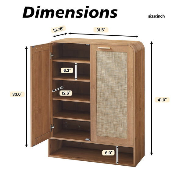English Elm Rattan Door Shoe Cabinet Six Tier Adjustable Shelving Entryway Storage Organizer Caramel W1820P399463