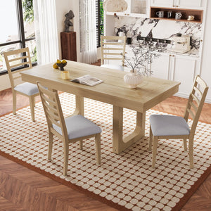 English Elm 60"-78" Farmhouse Rubberwood Dining Table Seats Eight with Removable Leaf Natural N752P272062N