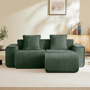 English Elm Streamlined Velvet Modular L-shape Sectional Sofa with Cloud Foam and French Piping Green W3041S00364