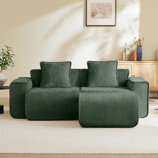 English Elm Streamlined Velvet Modular L-shape Sectional Sofa with Cloud Foam and French Piping Green W3041S00364