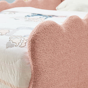 English Elm Twin Dinosaur Boucle Upholstered Kids Bed Solid Wood Frame with Padded Safety Rails Pink W1413P384917