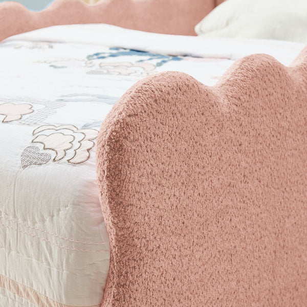 English Elm Twin Dinosaur Boucle Upholstered Kids Bed Solid Wood Frame with Padded Safety Rails Pink W1413P384917