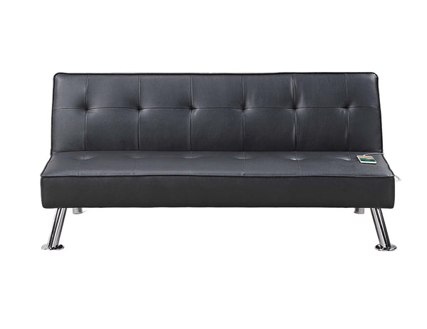English Elm Black Faux Leather Adjustable Sofa With Usb Port - Plush Tufted Couch For Modern Living Spaces B011P381492