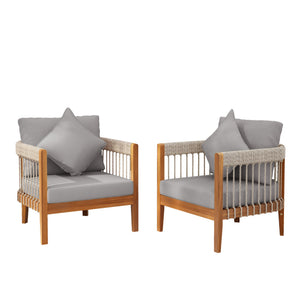 English Elm Christopher Knight Home® - [Set Of 2] Acacia Wood Boho Club Chairs With Handwoven Rope & Water-Resistant Cushions For Outdoors N767P265743G_2
