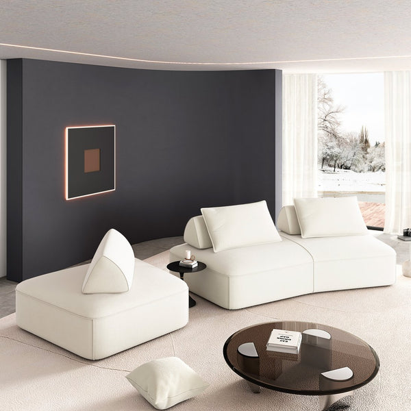 English Elm 139" Modern Oversized Modular Sectional Sofa Set - Fluffy Chenille Upholstery, Deep Seats, Removable Backrests, Plush Pillows, No Assembly Required Beige W3219S00001