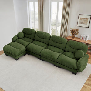 English Elm Pleated Chenille Sectional Sofa with Ottoman Ergonomic Foam Curved Armrests Living Room Green W5656S00053