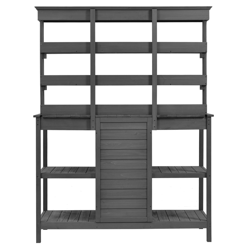 English Elm TOPMAX 66" Potting Bench Gray - Fir Wood Garden Workstation with 36" Counter, 2 Drawers, Shelves, Anti-Tip Device N717P221500E