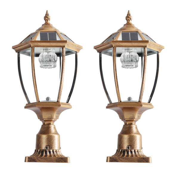 English Elm 20"(H) Golden Solar LED Outdoor Lantern – Vintage Glass Garden Pathway Light, Auto-Charging, Weatherproof Elegance W2312P374773
