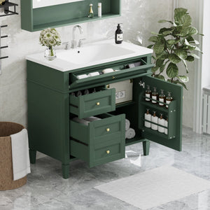 English Elm 36'' Modern Bathroom Vanity With Top Sink, 3 Drawers, Roman Legs & Adjustable Shelving For Storage SW000119AAF-2