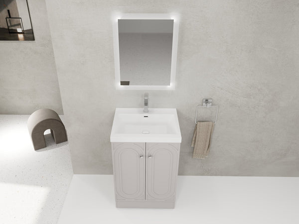 English Elm 24" Freestanding Bathroom Vanity with White Resin Sink, Soft-Close Doors, Adjustable Shelf, Durable Plywood Finish khaki W999S00334