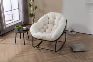 English Elm Outdoor Woven Rattan Egg Rocking Chair with Padded Cushion for Patio Porch Resort Lounge Ancient White W640P499471