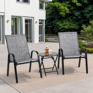 English Elm 3 Compact Patio Set with Breathable Textilene Chairs and Steel-Top Folding Table for Outdoor Use Grey W640P270188