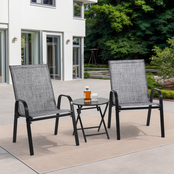 English Elm 3 Compact Patio Set with Breathable Textilene Chairs and Steel-Top Folding Table for Outdoor Use Grey W640P270188