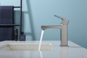 English Elm Gun Gray Single Hole Bathroom Faucet - Modern Sink Fixture With Easy Install & Two Hoses Included T3177P289655