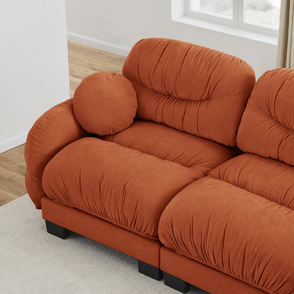 English Elm Pleated Chenille U-shape Sectional Sofa with Ottomans Ergonomic Foam Curved Armrests Orange W5656S00069